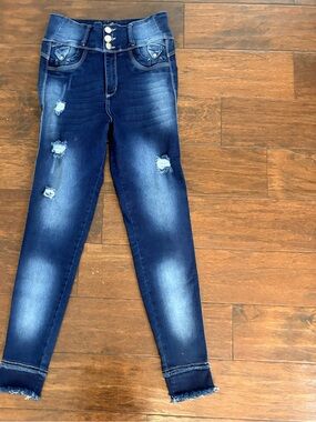Tissini Women's Dark Blue Distressed Skinny Jeans
